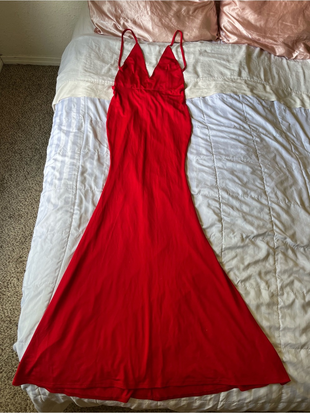 Red backless maxi dress